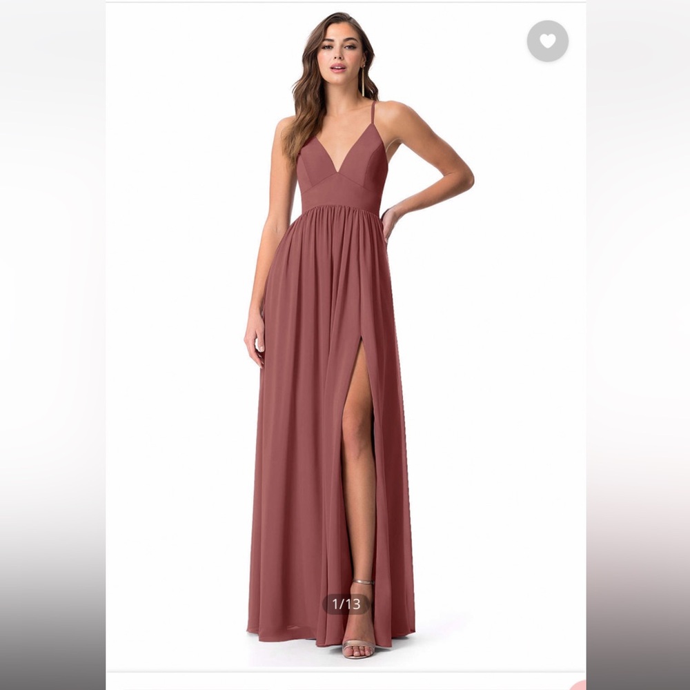 Azazie Dusty Rose Spaghetti Strap V-Neck Chiffon Gown